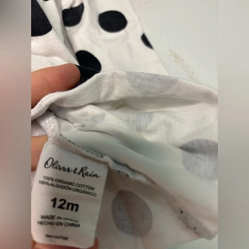 OLIVER & RAIN BLACK & WHITE POLKA DOT DREAM BIG BABY GIRLS DRESS SZ 12 MONTHS